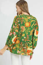 Load image into Gallery viewer, Umgee Floral Print Peplum Top in Green Mix
