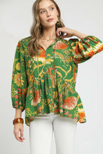Load image into Gallery viewer, Umgee Floral Print Peplum Top in Green Mix
