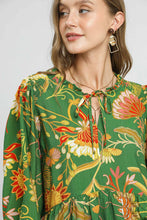 Load image into Gallery viewer, Umgee Floral Print Peplum Top in Green Mix

