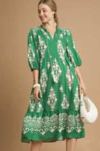 Load image into Gallery viewer, Umgee Two Toned Abstract Print Midi Dress in Green
