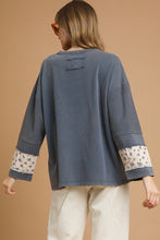 Load image into Gallery viewer, Umgee OVERSIZED French Terry Top with Flower Patch Detail in Denim
