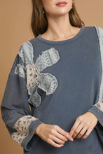 Load image into Gallery viewer, Umgee OVERSIZED French Terry Top with Flower Patch Detail in Denim
