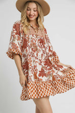 Load image into Gallery viewer, Umgee Contrasting Mixed Print Mini Dress in Rust Mix
