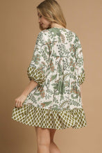 Load image into Gallery viewer, Umgee Contrasting Mixed Print Mini Dress in Sage Mix
