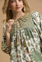 Load image into Gallery viewer, Umgee Contrasting Mixed Print Mini Dress in Sage Mix

