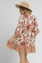 Load image into Gallery viewer, Umgee Contrasting Mixed Print Mini Dress in Rust Mix
