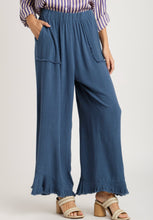 Load image into Gallery viewer, Umgee Solid Color Linen Blend Wide Leg Pants in Slate Blue Pants Umgee   
