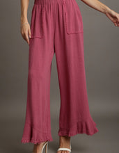 Load image into Gallery viewer, Umgee Solid Color Linen Blend Wide Leg Pants in Berry Pants Umgee   

