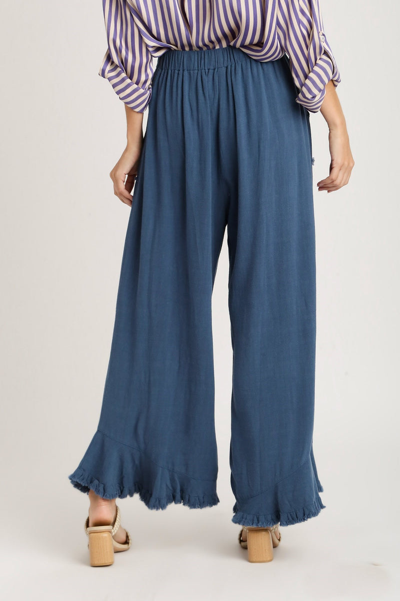 Umgee Solid Color Linen Blend Wide Leg Pants in Slate Blue – June Adel