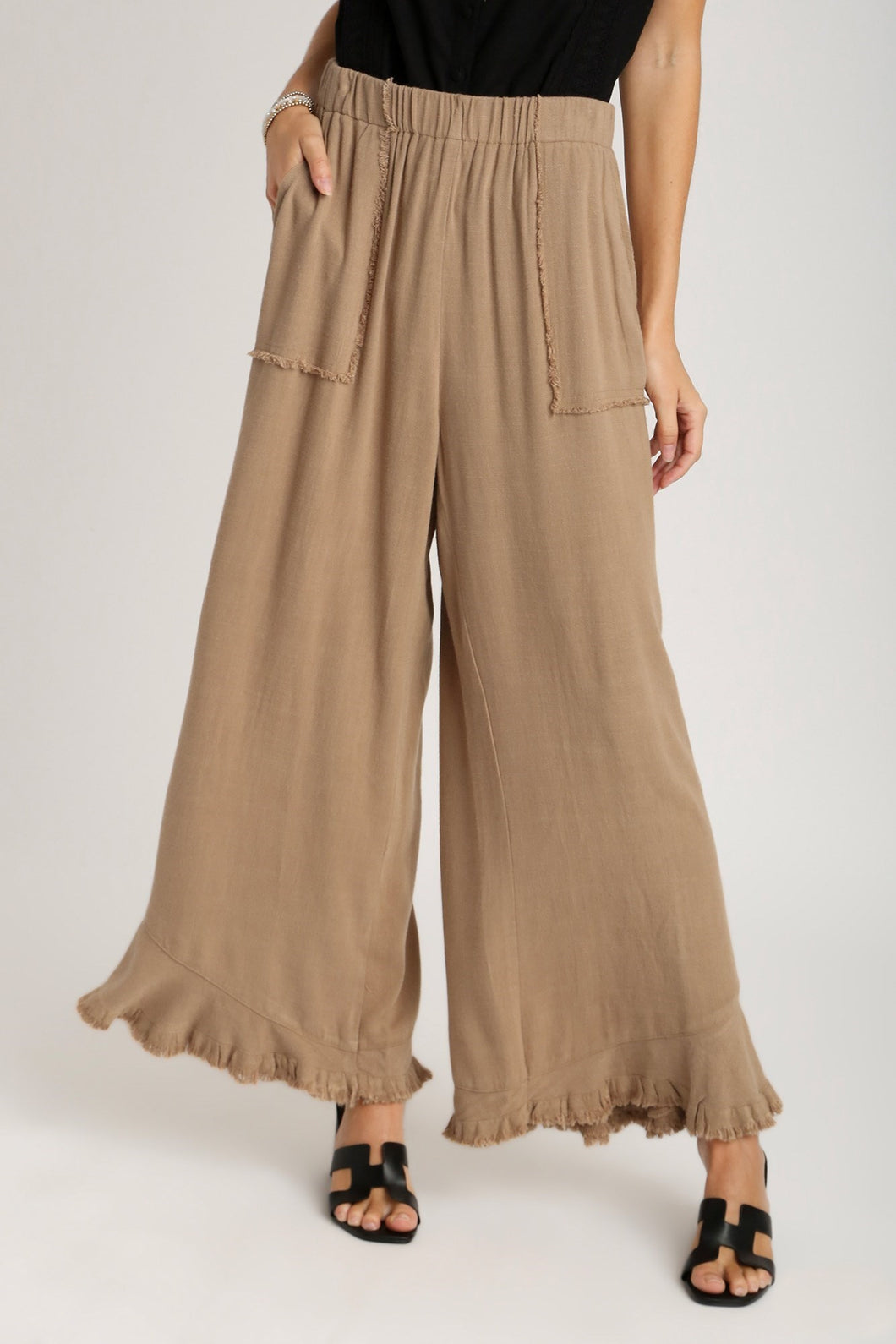 Umgee Solid Color Linen Blend Wide Leg Pants in Latte – June Adel