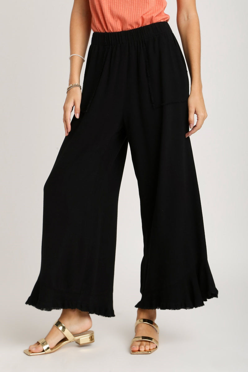 Umgee Solid Color Linen Blend Wide Leg Pants in Black – June Adel