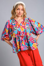 Load image into Gallery viewer, Umgee Floral Print BabyDoll Top in Mulberry Mix Top Umgee   
