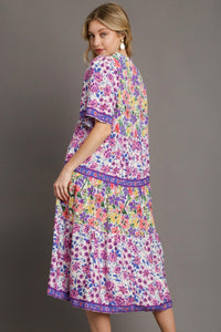 Umgee Mixed Floral Print Round Neck Maxi Dress in Violet Mix Dress Umgee   