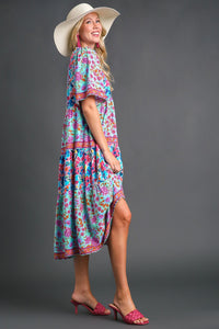 Umgee Mixed Floral Print Round Neck Maxi Dress in Mint Mix ON ORDER Dress Umgee   
