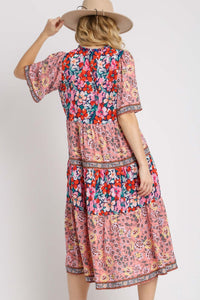 Umgee Mixed Floral Print Round Neck Maxi Dress in Navy Mix Dress Umgee   