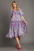 Load image into Gallery viewer, Umgee Mixed Floral Print Round Neck Maxi Dress in Blue Mix Dress Umgee   
