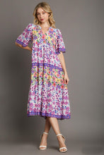 Load image into Gallery viewer, Umgee Mixed Floral Print Round Neck Maxi Dress in Violet Mix Dress Umgee   
