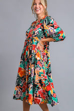 Load image into Gallery viewer, Umgee Floral Peasant Dress in Black Mix Dress Umgee   
