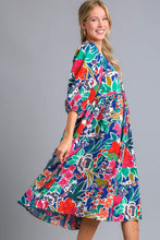 Load image into Gallery viewer, Umgee Floral Peasant Dress in Navy Mix Dress Umgee   
