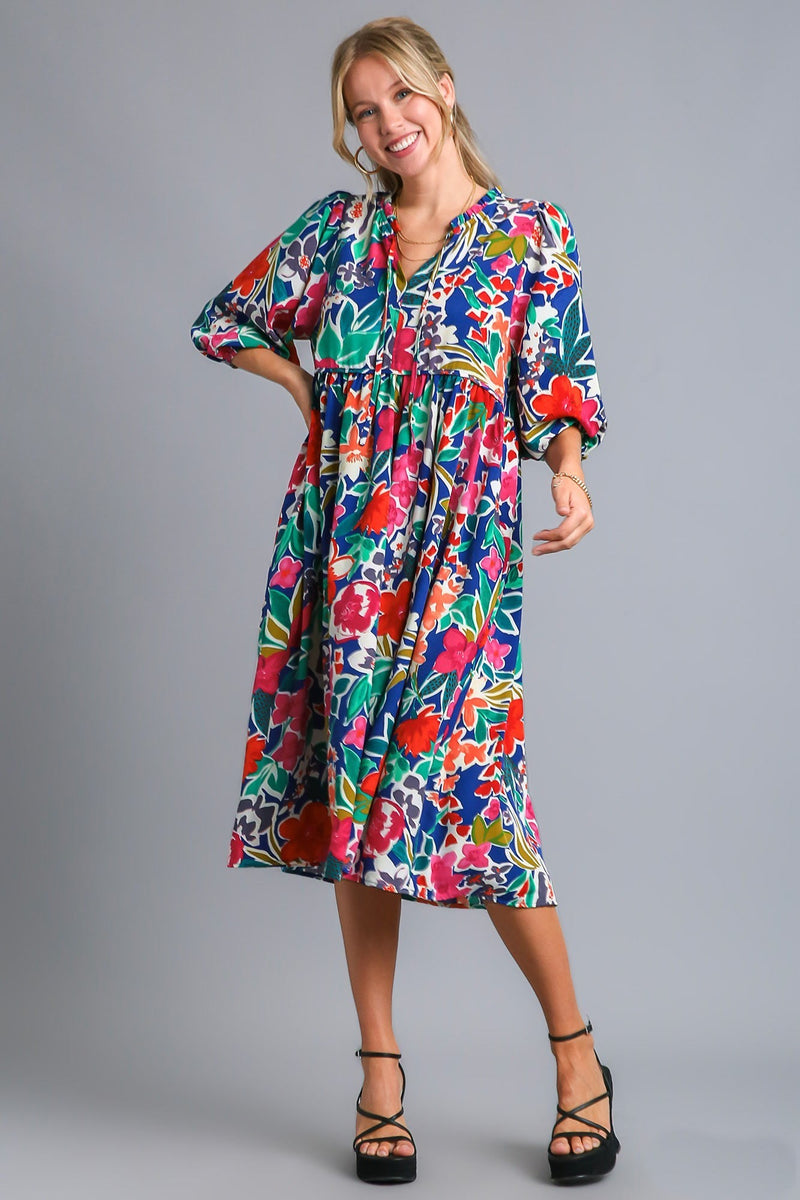 Umgee Floral Peasant Dress in Navy Mix – June Adel