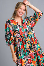 Load image into Gallery viewer, Umgee Floral Peasant Dress in Black Mix Dress Umgee   
