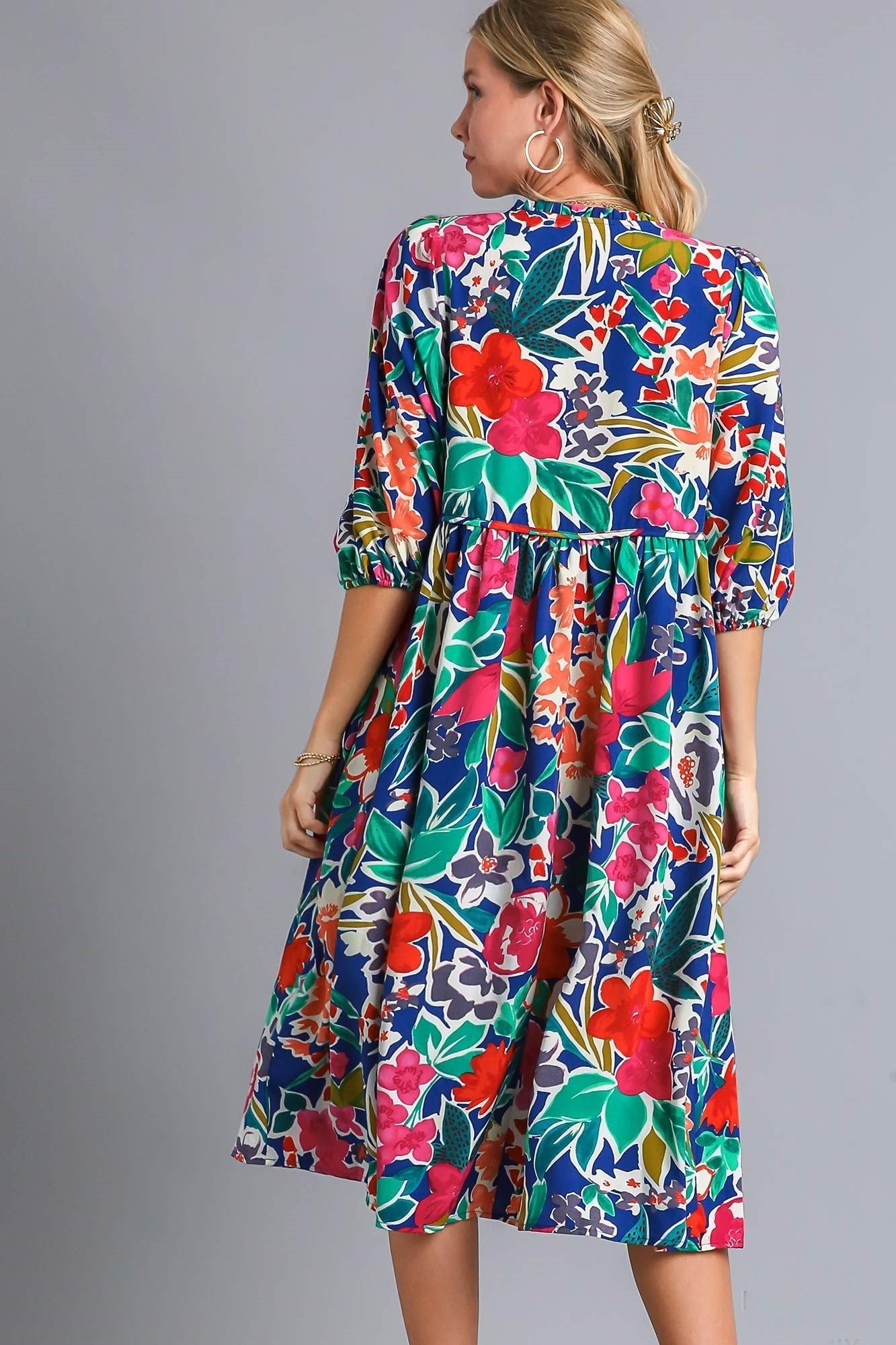 Umgee Floral Peasant Dress in Navy Mix – June Adel