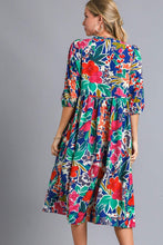 Load image into Gallery viewer, Umgee Floral Peasant Dress in Navy Mix Dress Umgee   
