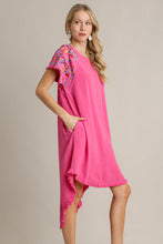 Load image into Gallery viewer, Umgee Linen Short Sleeve Embroidery Dress in Bubblegum Dress Umgee   
