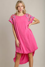 Load image into Gallery viewer, Umgee Linen Short Sleeve Embroidery Dress in Bubblegum Dress Umgee   
