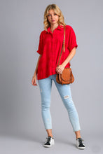 Load image into Gallery viewer, Umgee Textured Fabric Button Down Top in Red Shirts &amp; Tops Umgee   

