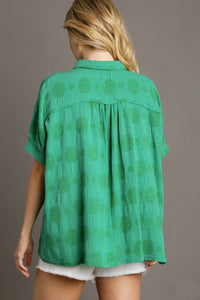 Umgee Textured Fabric Button Down Top in Green Shirts & Tops Umgee   