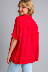 Umgee Textured Fabric Button Down Top in Red Shirts & Tops Umgee   