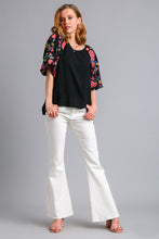 Load image into Gallery viewer, Umgee Linen Blend Top with Embroidery Sleeves in Black Shirts &amp; Tops Umgee   
