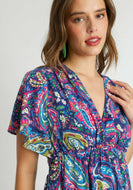 Umgee Paisley Print Tiered Midi Dress in Navy Mix