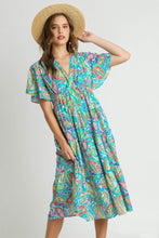 Load image into Gallery viewer, Umgee Paisley Print Tiered Midi Dress in Mint Blue Mix Dress Umgee   
