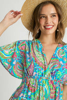 Umgee Paisley Print Tiered Midi Dress in Mint Blue Mix ON ORDER Dress Umgee   