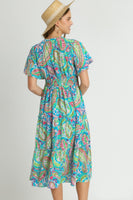 Umgee Paisley Print Tiered Midi Dress in Mint Blue Mix ON ORDER Dress Umgee   