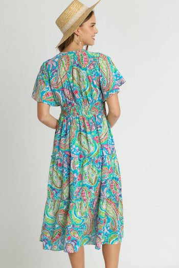 Umgee Paisley Print Tiered Midi Dress in Mint Blue Mix ON ORDER Dress Umgee   