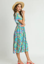 Load image into Gallery viewer, Umgee Paisley Print Tiered Midi Dress in Mint Blue Mix Dress Umgee   
