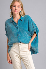 Load image into Gallery viewer, Umgee Gauze Button Down Top in Teal Blue Top Umgee   
