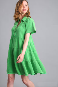 Umgee Mineral Washed Short Tiered Dress in Grass Green Dress Umgee   