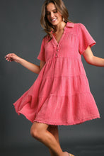 Load image into Gallery viewer, Umgee Mineral Washed Short Tiered Dress in Fuchsia Dress Umgee   
