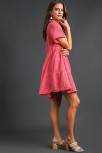 Umgee Mineral Washed Short Tiered Dress in Fuchsia Dress Umgee   