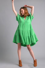 Load image into Gallery viewer, Umgee Mineral Washed Short Tiered Dress in Grass Green Dress Umgee   
