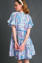 Load image into Gallery viewer, Umgee  Mixed Print Tiered Dress with Smocked Chest Details in Blue Mix Dress Umgee   
