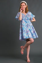 Load image into Gallery viewer, Umgee  Mixed Print Tiered Dress with Smocked Chest Details in Blue Mix Dress Umgee   
