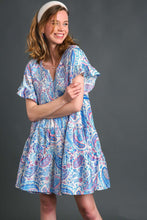 Load image into Gallery viewer, Umgee  Mixed Print Tiered Dress with Smocked Chest Details in Blue Mix Dress Umgee   
