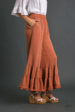 Load image into Gallery viewer, Umgee Mineral Washed Tiered Flare Pants in Rust Pants Umgee   
