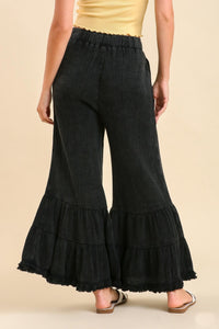 Umgee Mineral Washed Tiered Flare Pants in Ash Pants Umgee   