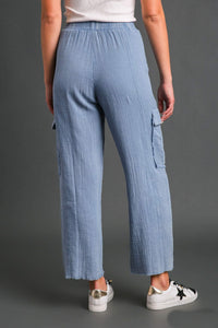 Umgee Mineral Washed Cargo Pants in Denim Pants Umgee   